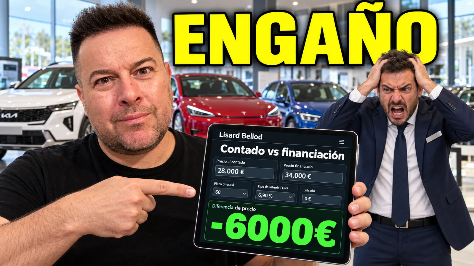 Lisard muestra una comparación entre comprar un coche al contado o financiado en una tableta