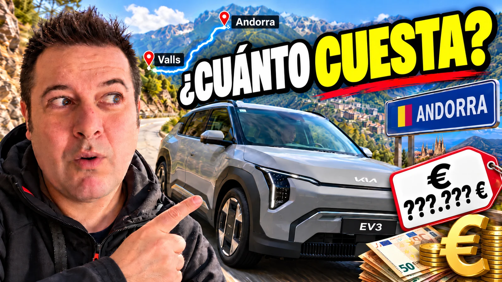 Lisard y el Kia EV3 en un montaje de la ruta entre Valls y Andorra