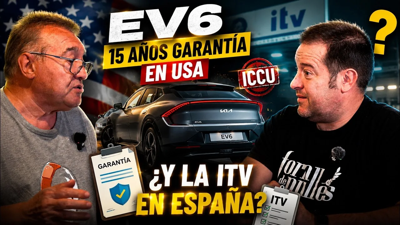 Antoni y Lisard en un montaje sobre la ICCU del Kia EV6 y las garantías por país